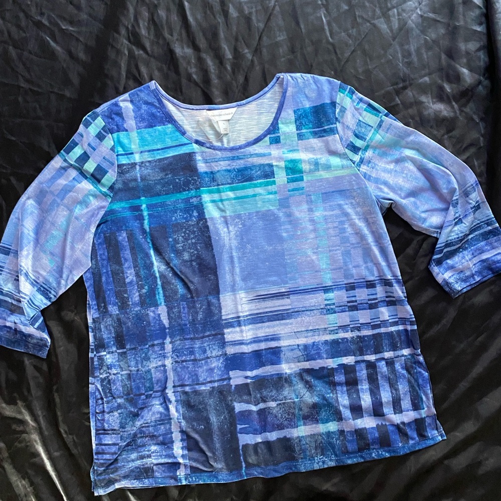 🔥3/$25- Christopher & Banks Blue and White Long Sleeve Top
